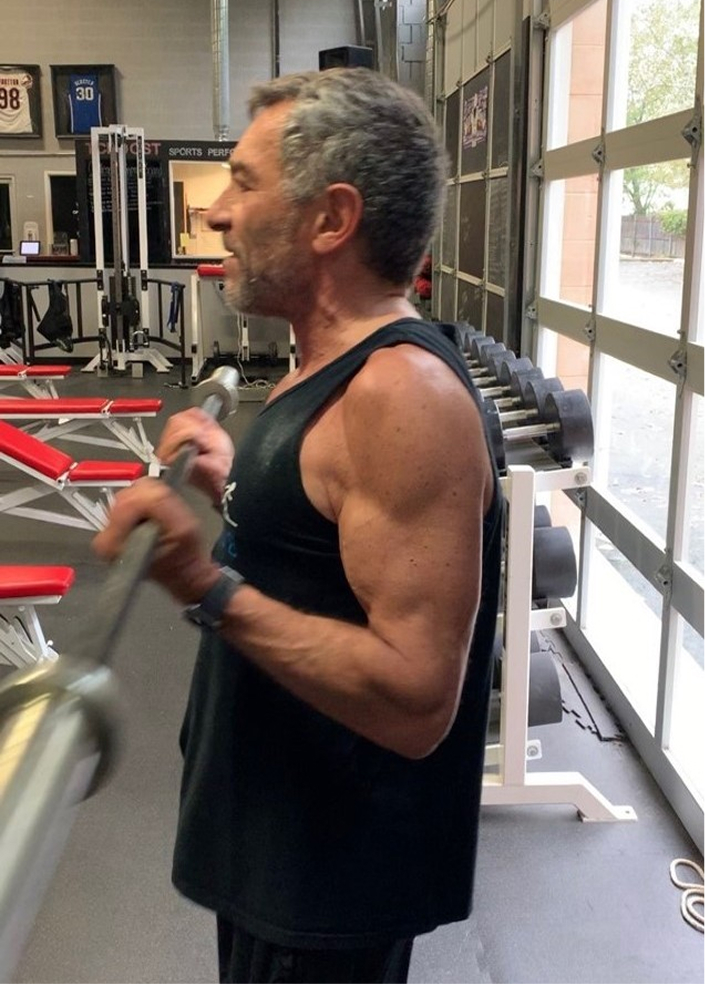 Dr. Rosenbloom training with a barbell in 2025 at age 73, on active protocol.